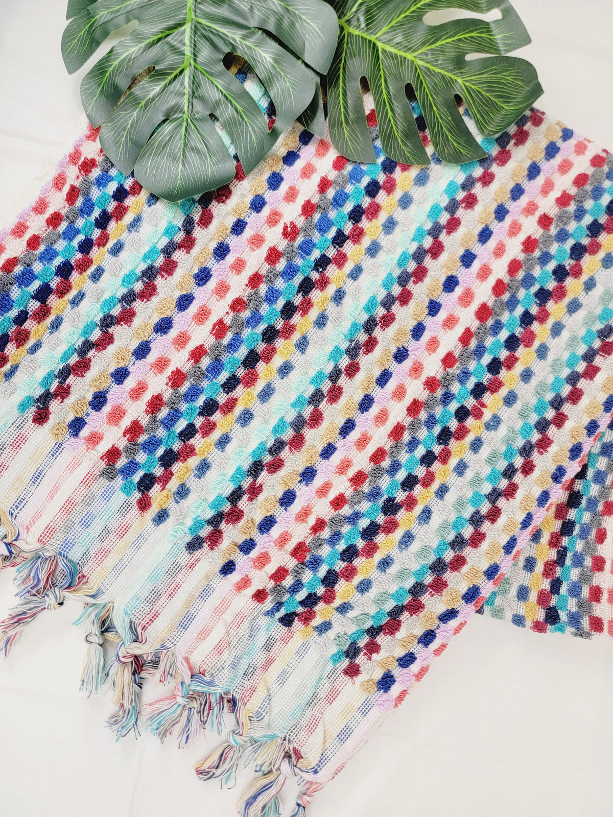 Serviettes de bain, serviettes en coton biologique turc à pompons multicolores roses