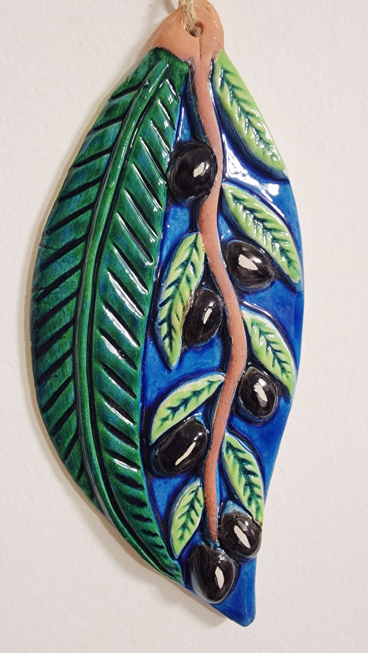 Handmade Ceramic Olive Branch Wall Hanging Mediterranean Decor 14 Inch