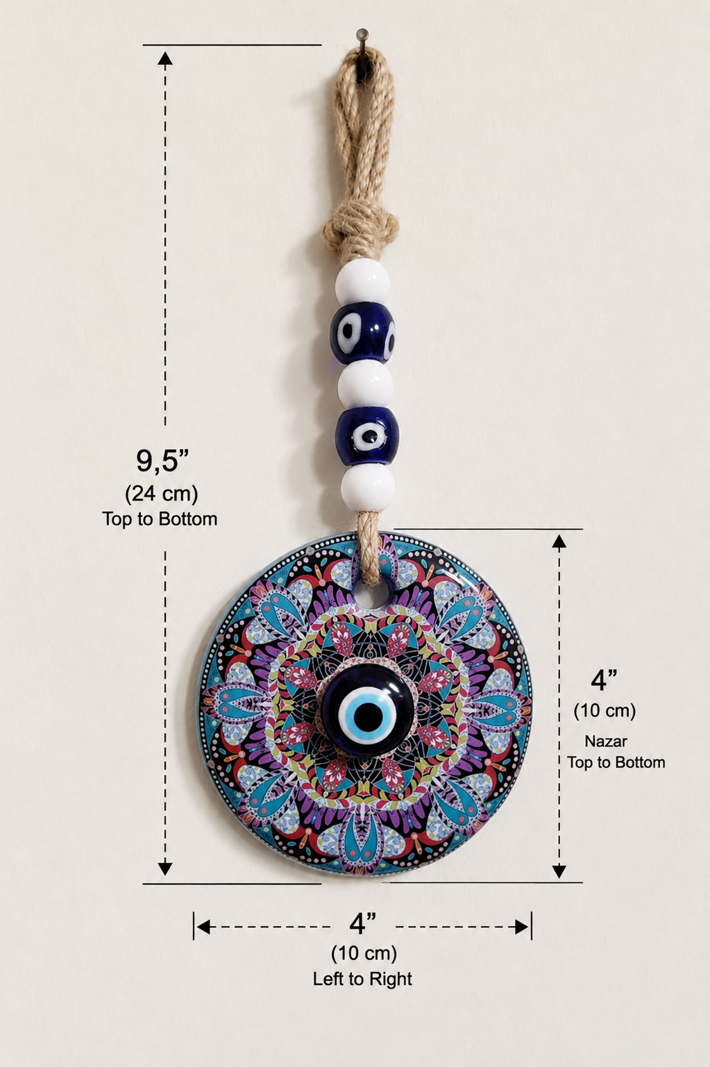 Traditional Mediterranean Glass Evil Eye Wall Decor, Mandala