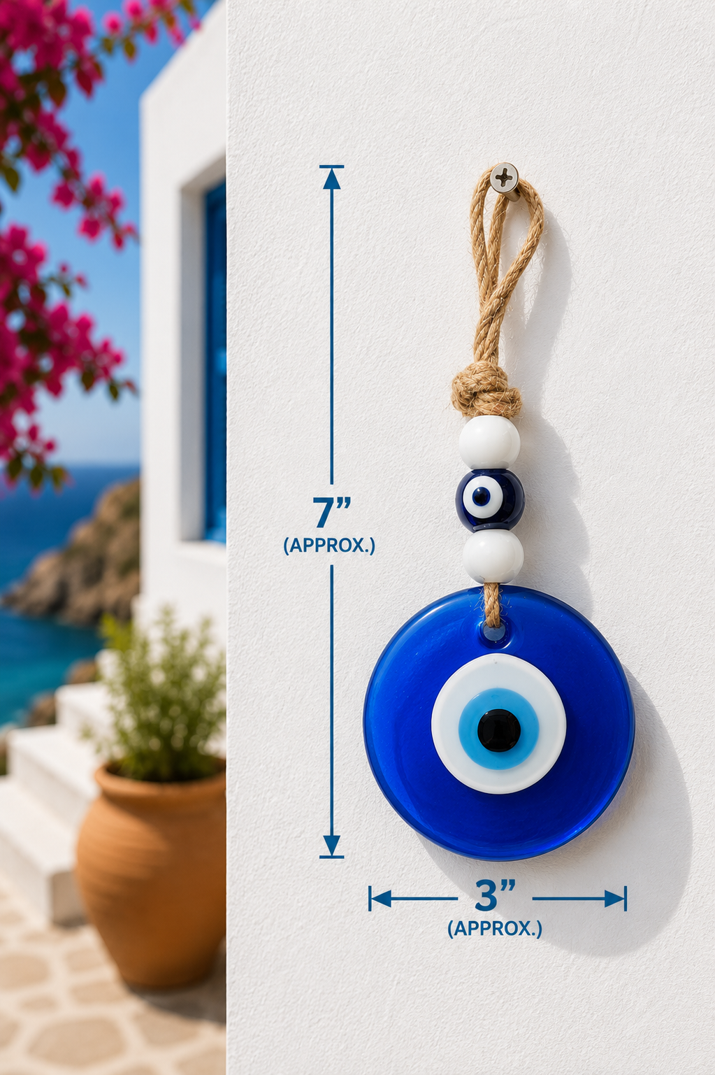Evil Eye Wall Hanging, Handmade Glass Home Decor, Clear Red Fusion 7 Inch