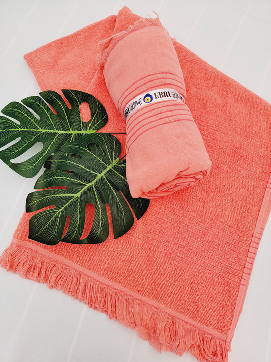One sided Terry Towel - Sand free beach and Bath towel- Pink