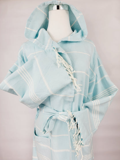 Unisex Robe, Beach or spa Robe with pockets - Sultan Light Blue