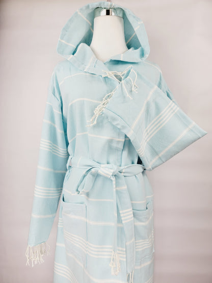 Unisex Robe, Beach or spa Robe with pockets - Sultan Light Blue