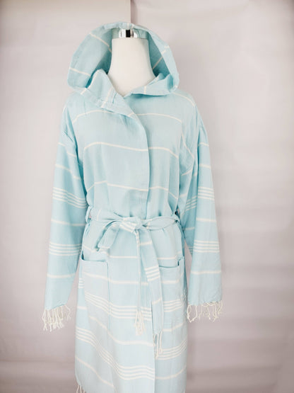 Unisex Robe, Beach or spa Robe with pockets - Sultan Light Blue