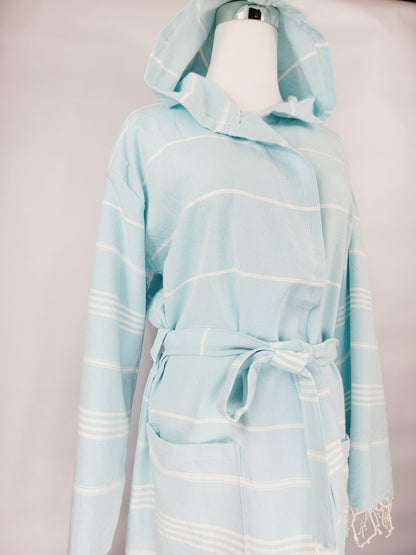 Unisex Robe, Beach or spa Robe with pockets - Sultan Light Blue