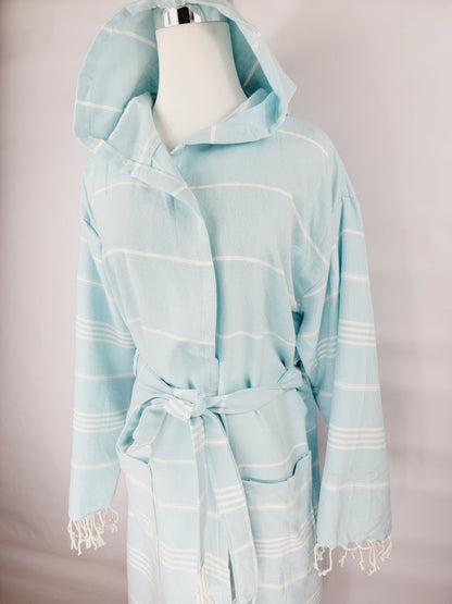Unisex Robe, Beach or spa Robe with pockets - Sultan Light Blue
