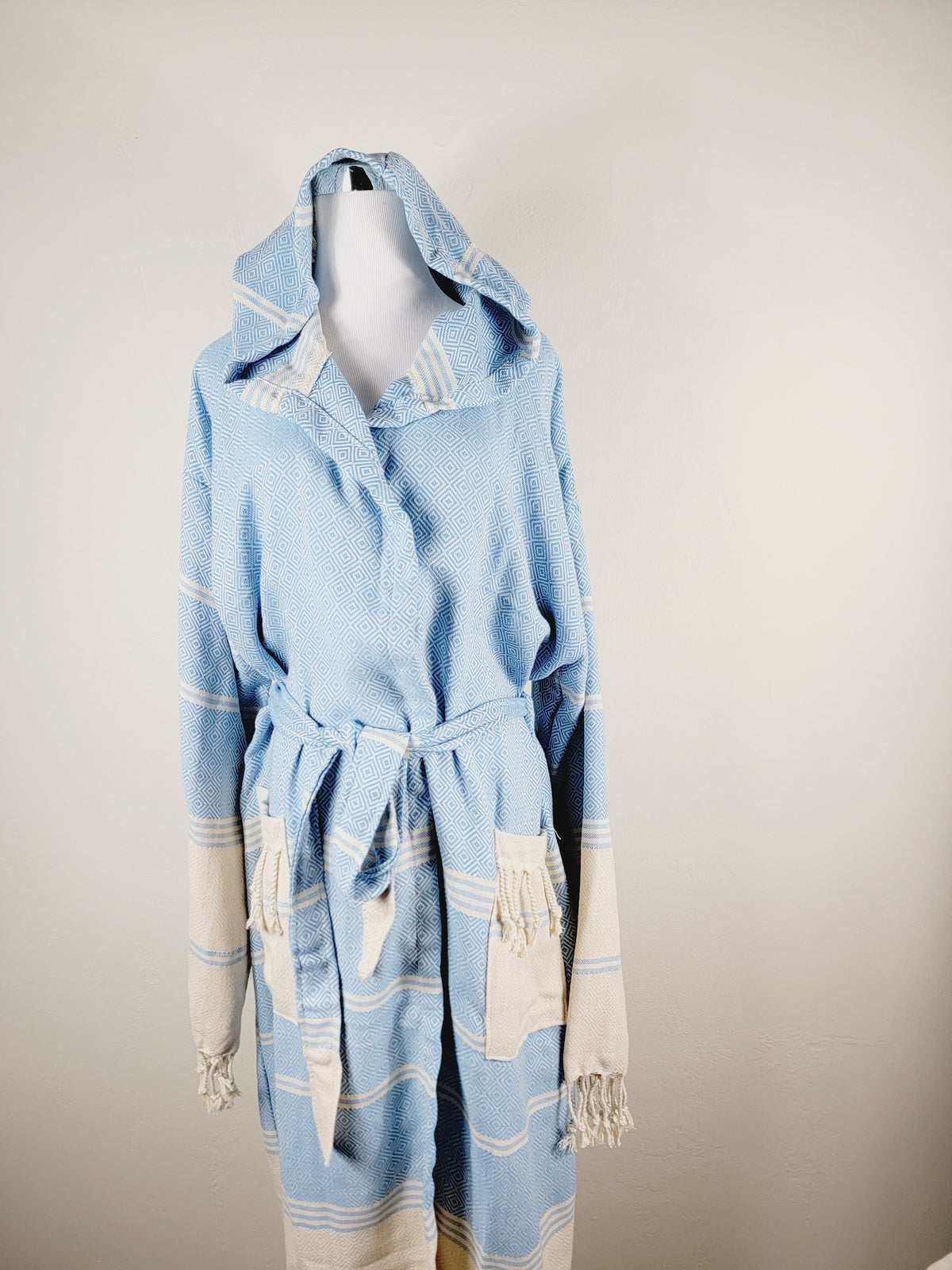 Unisex Robe, Beach or spa Robe with pockets - Light Blue