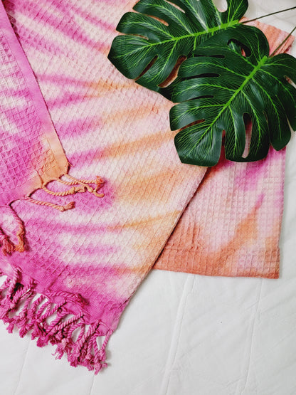 Plaid 100 % coton 40 x 70 tie-dye fait main décoration d'intérieur légère