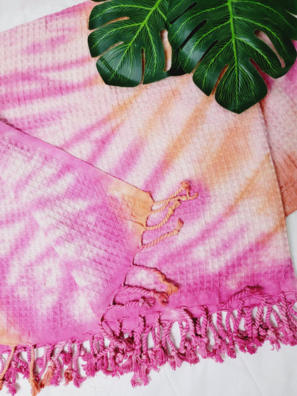Plaid 100 % coton 40 x 70 tie-dye fait main décoration d'intérieur légère