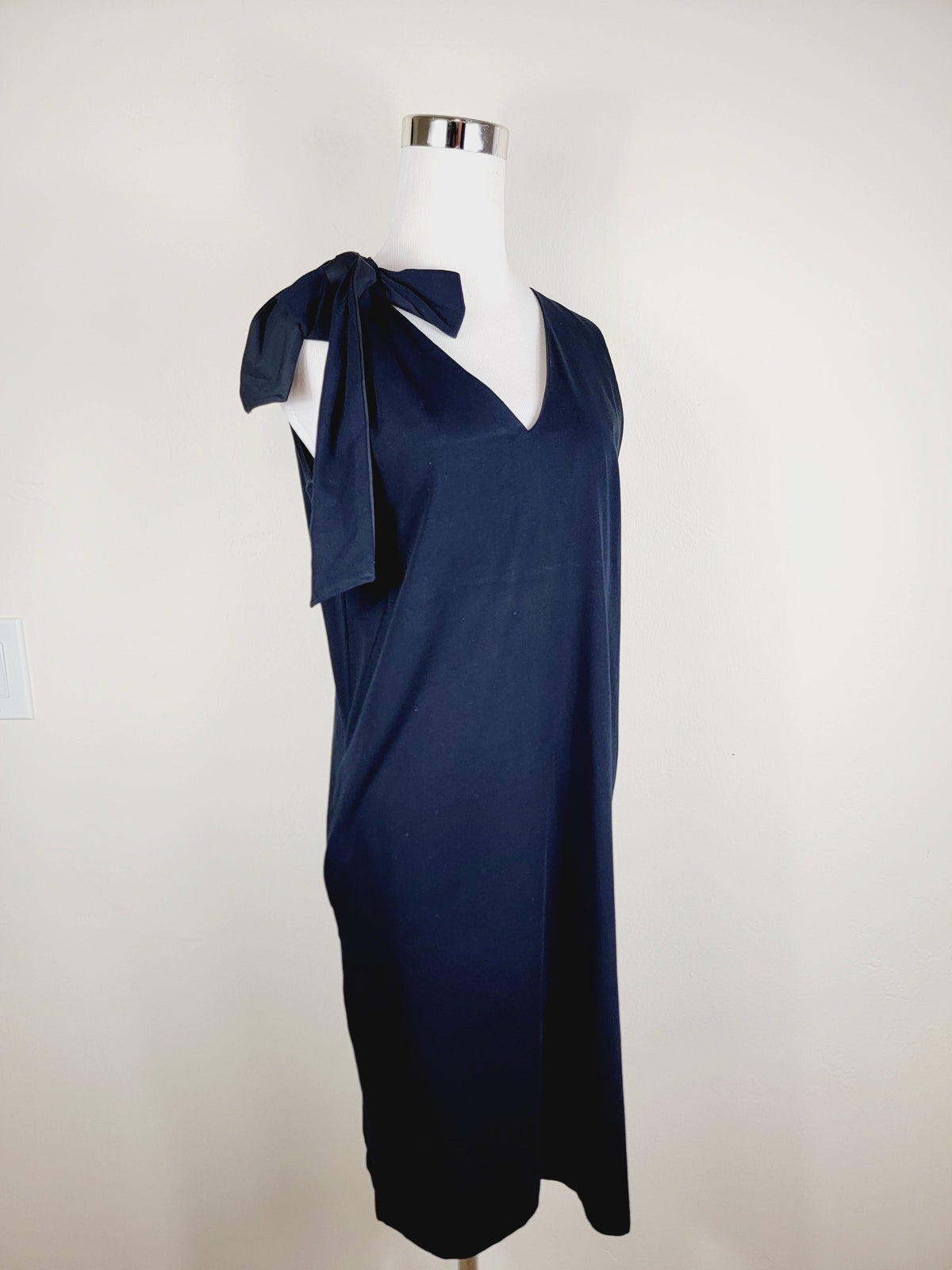 Jersey Dress Green one shoulder tie up with pockets
