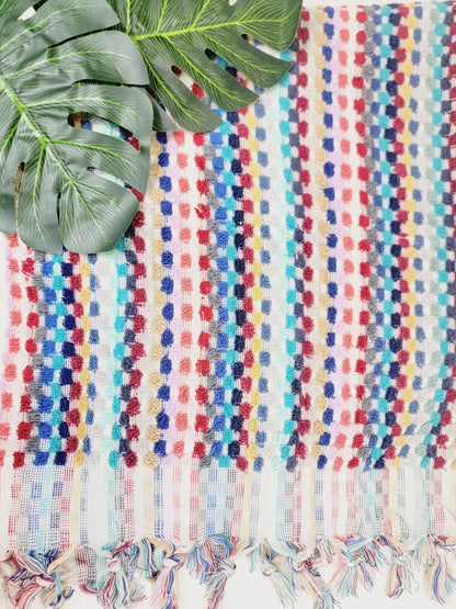 Serviettes de bain, serviettes en coton biologique turc à pompons multicolores roses