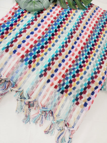Serviettes de bain, serviettes en coton biologique turc à pompons multicolores roses