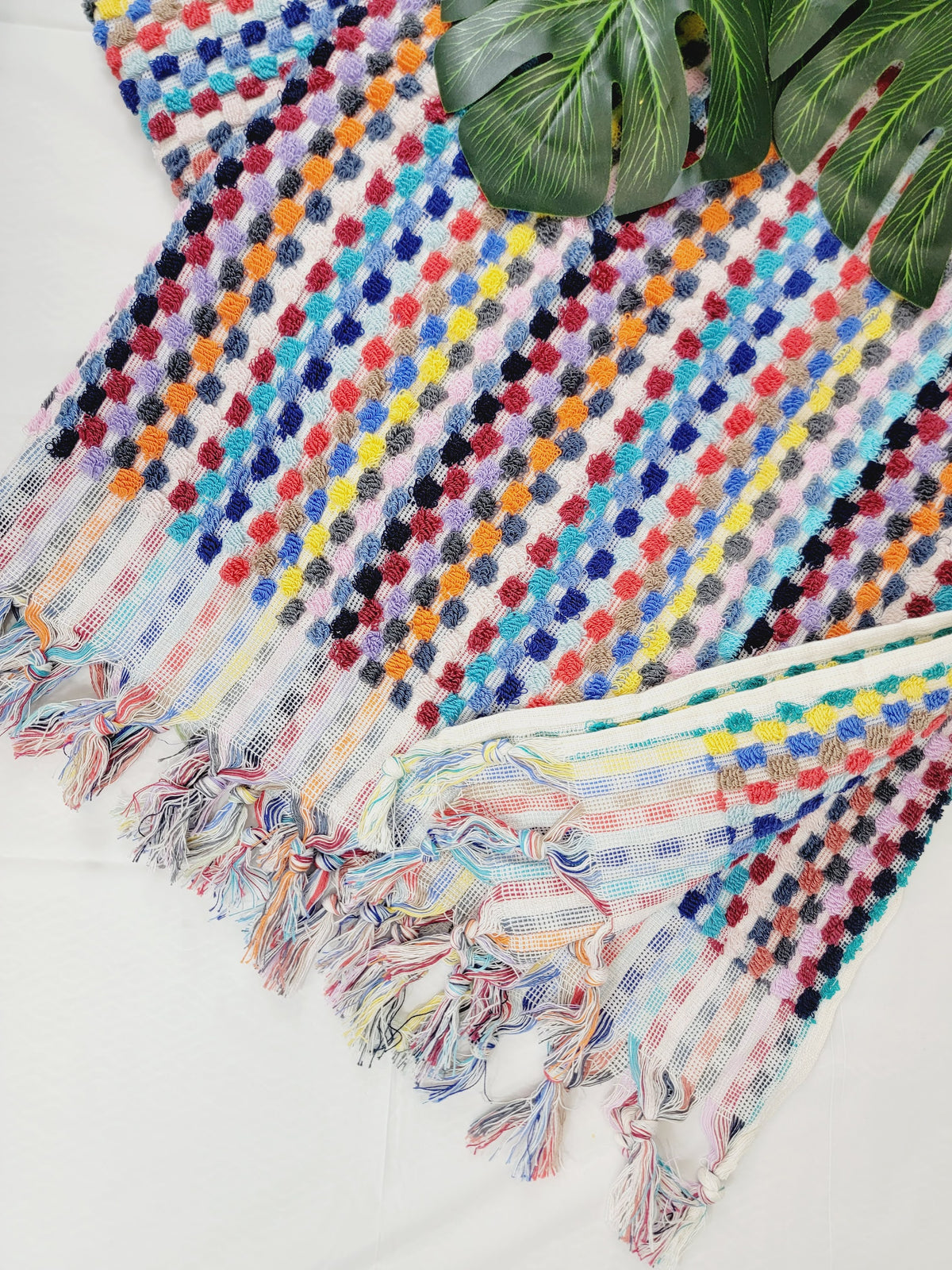 Bath Towels, Organic Turkish Cotton Pom Pom Towels in Orange Multicolor