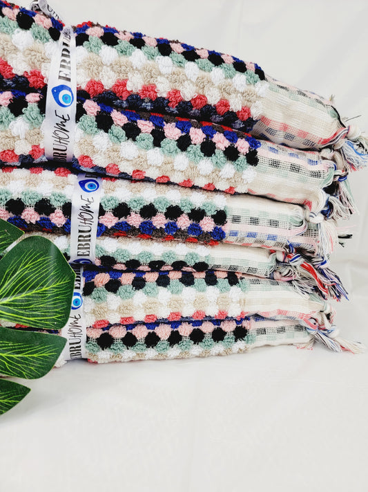 Serviettes de bain extra douces, serviettes à pompons en coton turc biologique multicolore