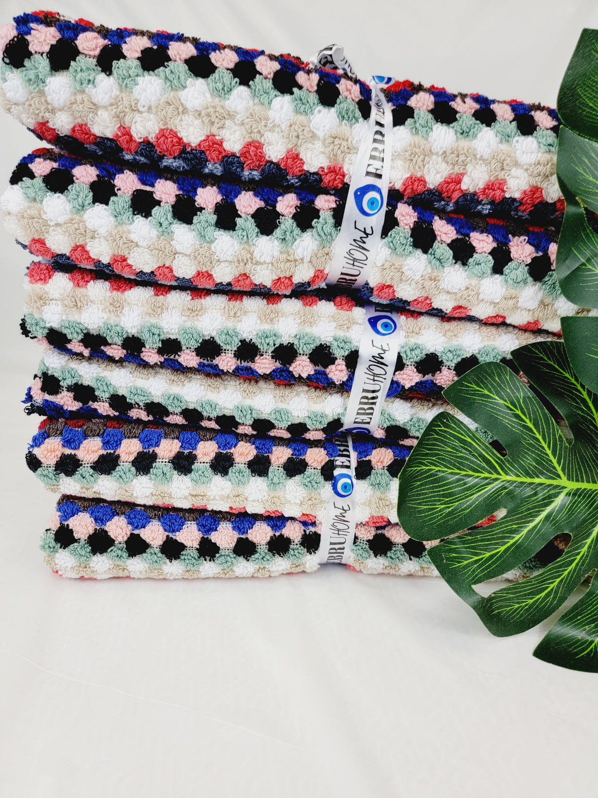 Serviettes de bain extra douces, serviettes à pompons en coton turc biologique multicolore