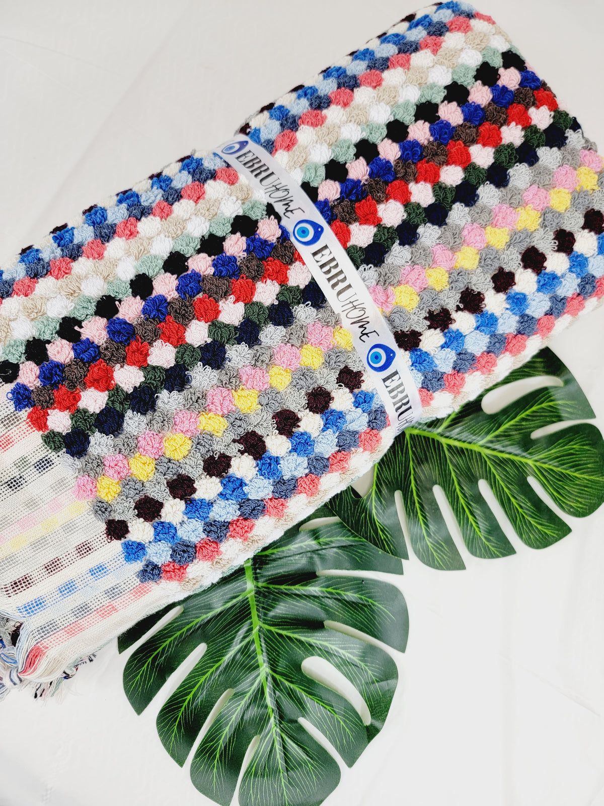 Serviettes de bain extra douces, serviettes à pompons en coton turc biologique multicolore