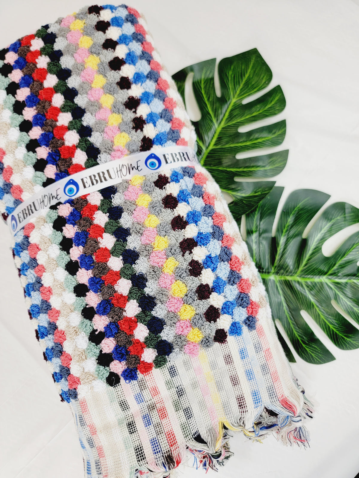 Serviettes de bain extra douces, serviettes à pompons en coton turc biologique multicolore