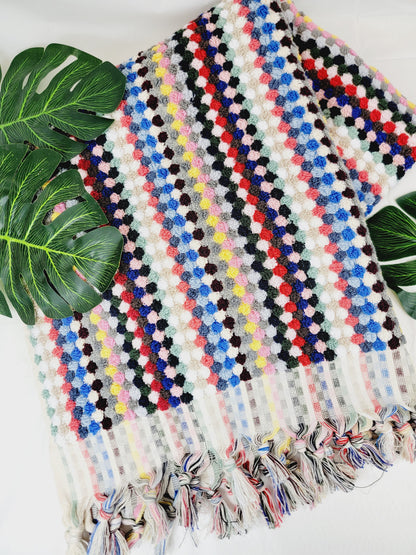 Serviettes de bain extra douces, serviettes à pompons en coton turc biologique multicolore