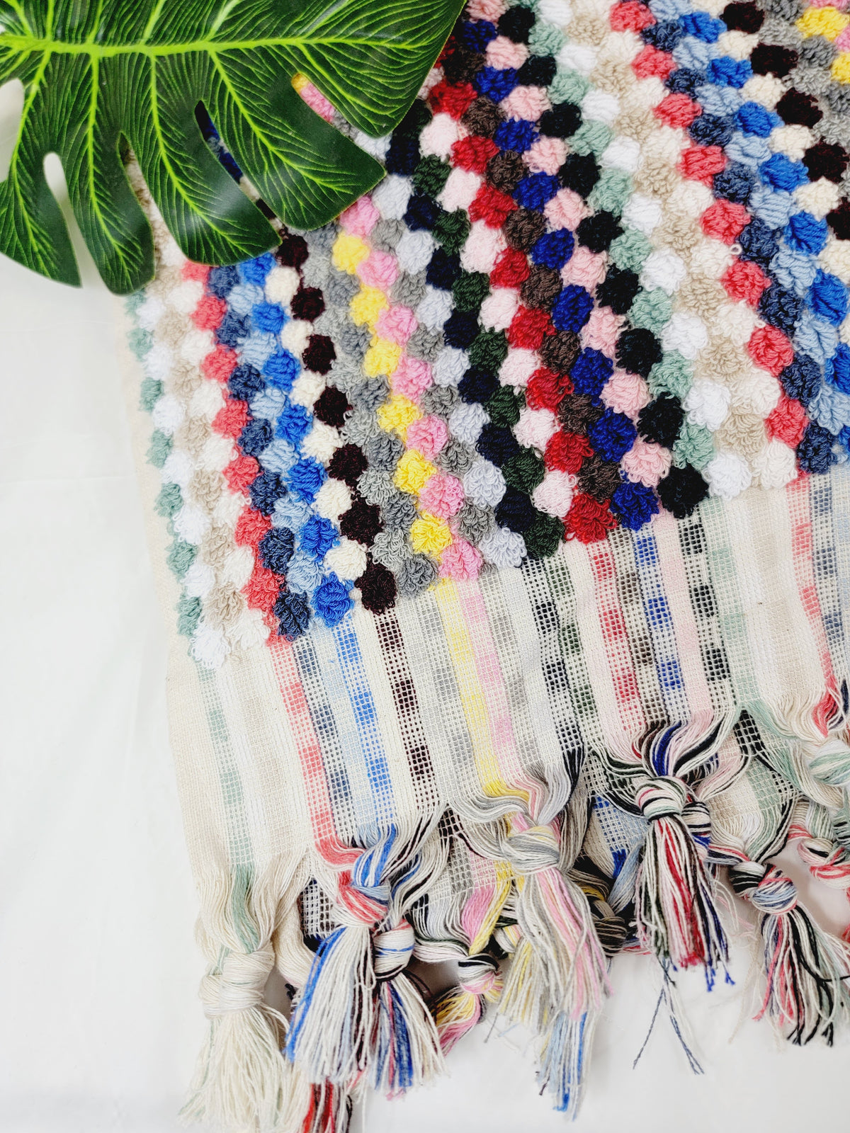 Serviettes de bain extra douces, serviettes à pompons en coton turc biologique multicolore