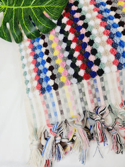 Serviettes de bain extra douces, serviettes à pompons en coton turc biologique multicolore