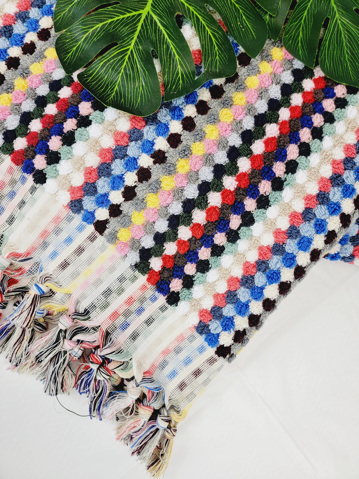 Serviettes de bain extra douces, serviettes à pompons en coton turc biologique multicolore