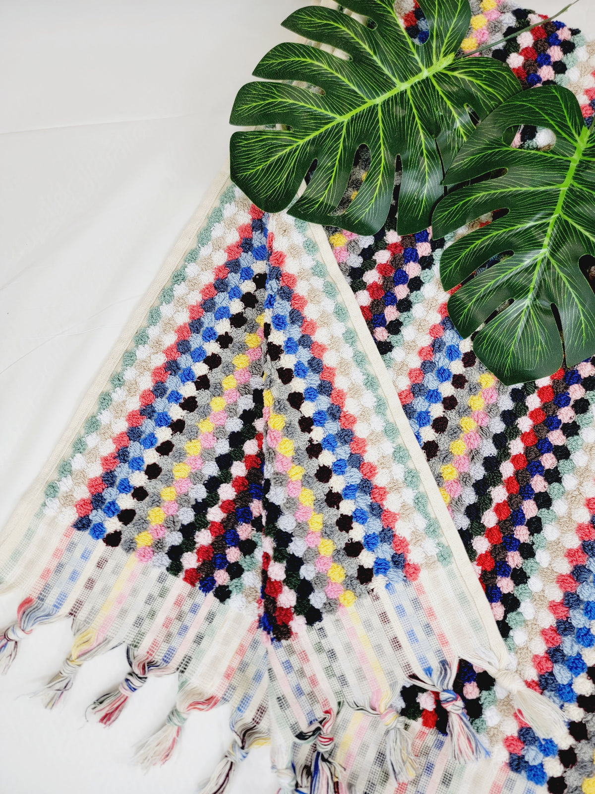 Serviettes de bain extra douces, serviettes à pompons en coton turc biologique multicolore