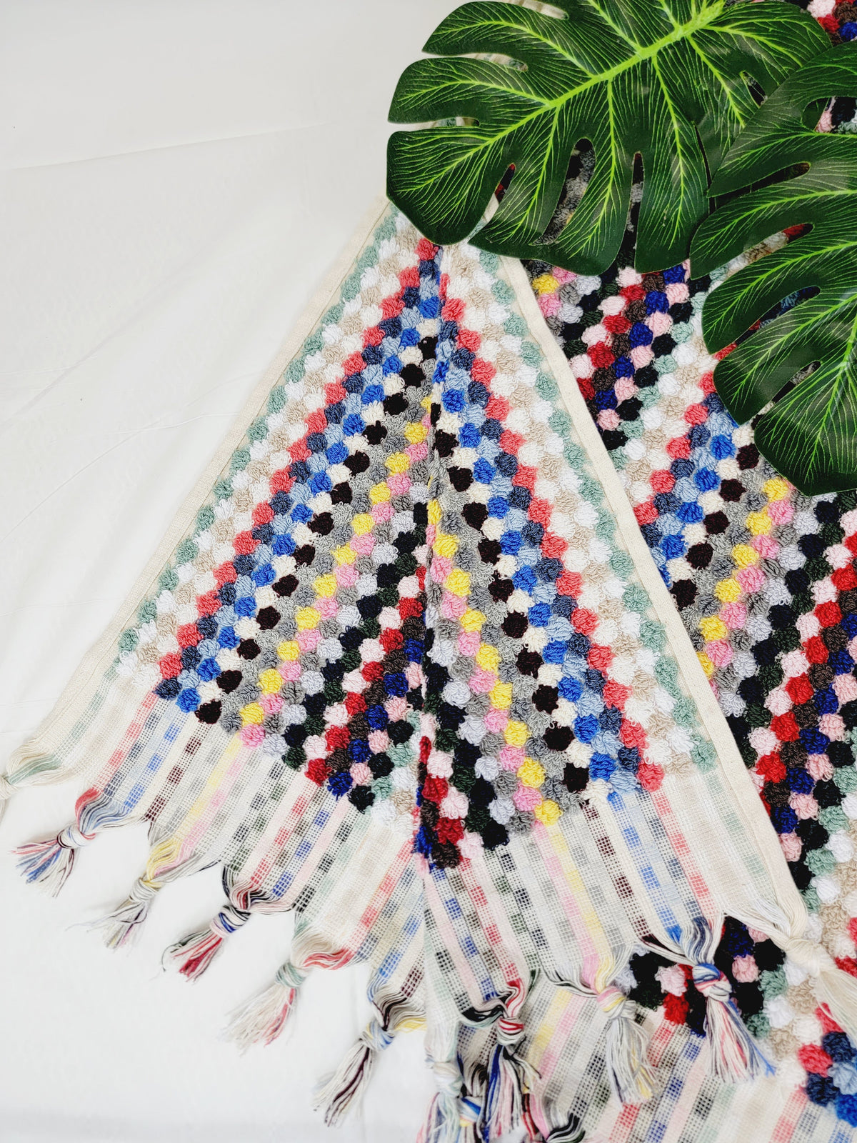 Serviettes de bain extra douces, serviettes à pompons en coton turc biologique multicolore