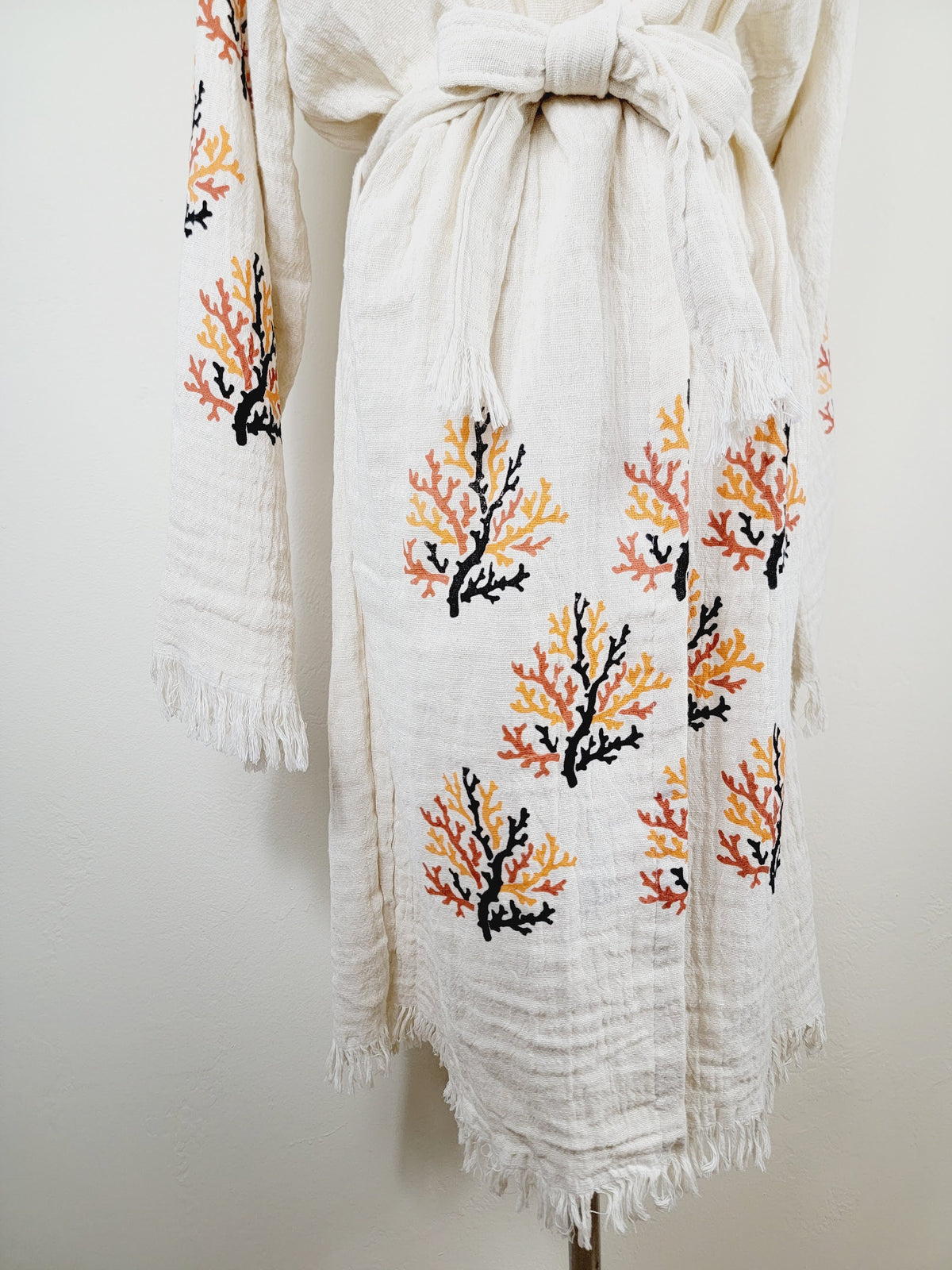 Muslin Kimono Robe, Soft and Cozy, Organic Cotton Muslin Kaftan  Reef Motif