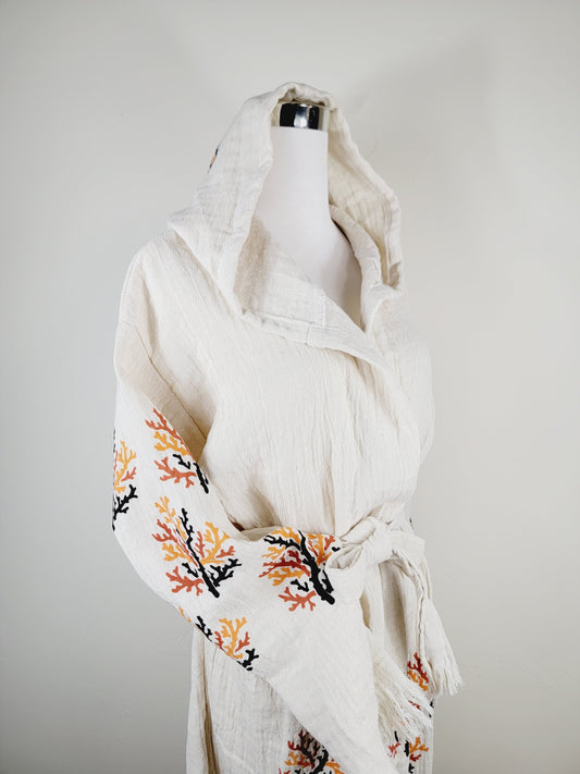 Peignoir kimono en mousseline, doux et confortable, caftan en mousseline de coton biologique motif récif