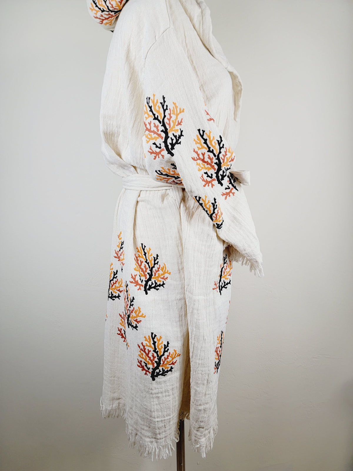 Muslin Kimono Robe, Soft and Cozy, Organic Cotton Muslin Kaftan  Reef Motif