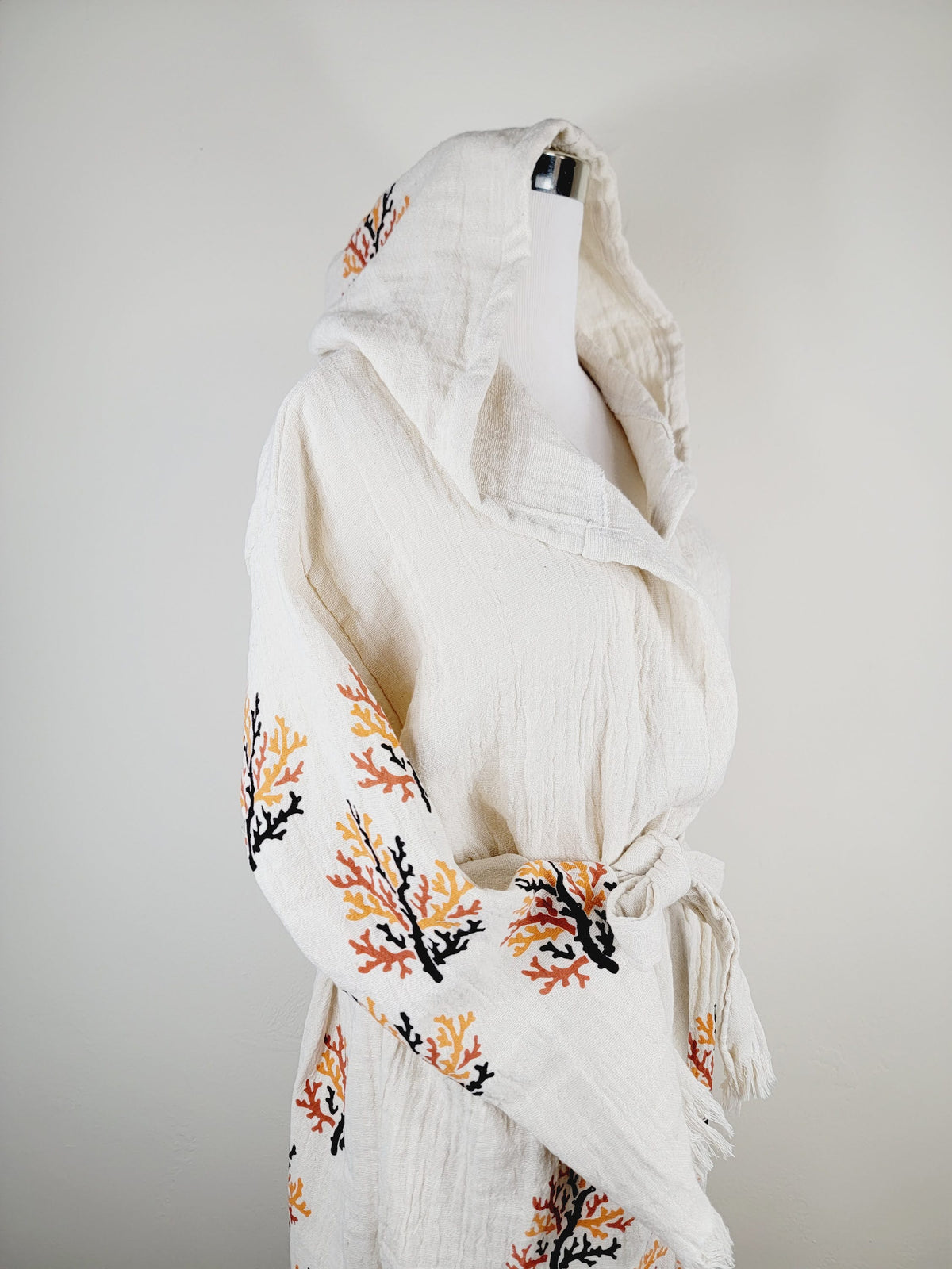 Muslin Kimono Robe, Soft and Cozy, Organic Cotton Muslin Kaftan  Reef Motif