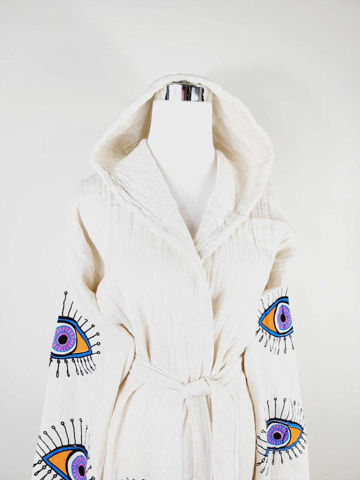 Muslin Kimono Robe, Soft and Cozy, Organic Cotton Muslin Kaftan, Evil Eye Motif