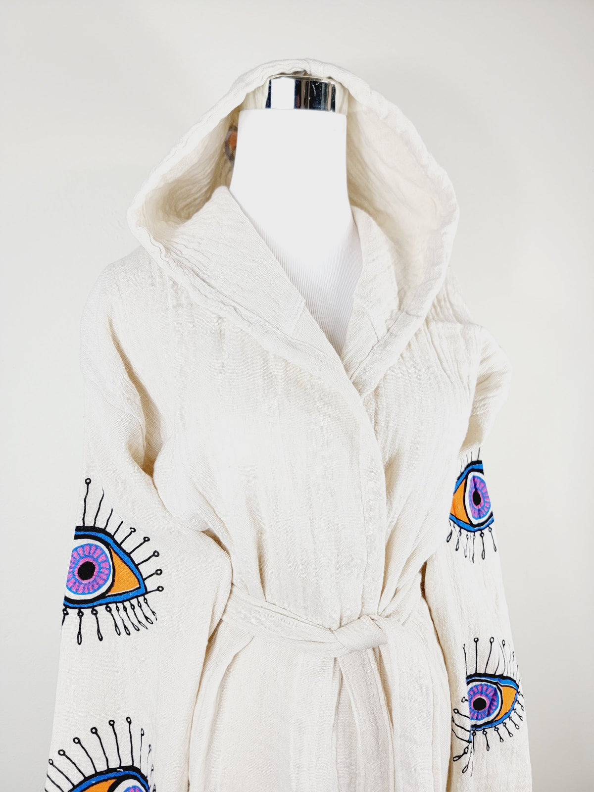 Muslin Kimono Robe, Soft and Cozy, Organic Cotton Muslin Kaftan, Evil Eye Motif