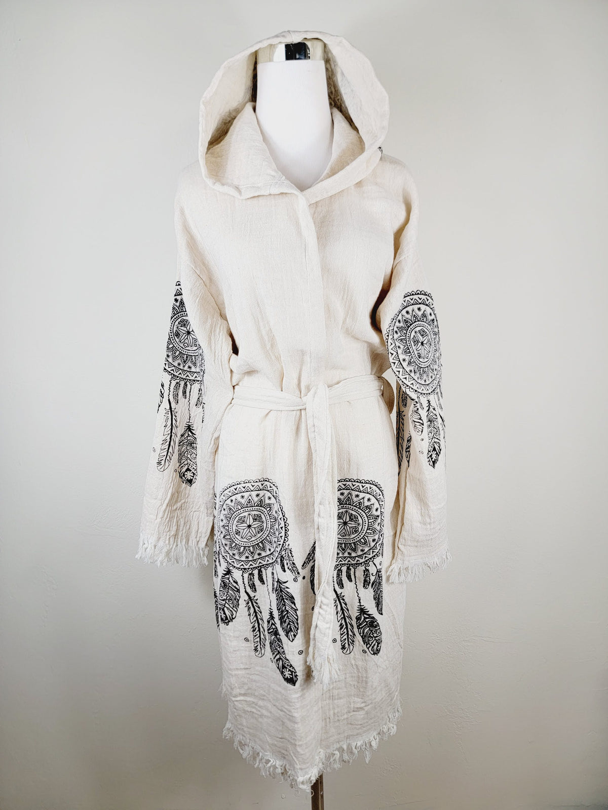 Peignoir kimono en mousseline doux et douillet, caftan en mousseline de coton biologique au motif attrape-rêves