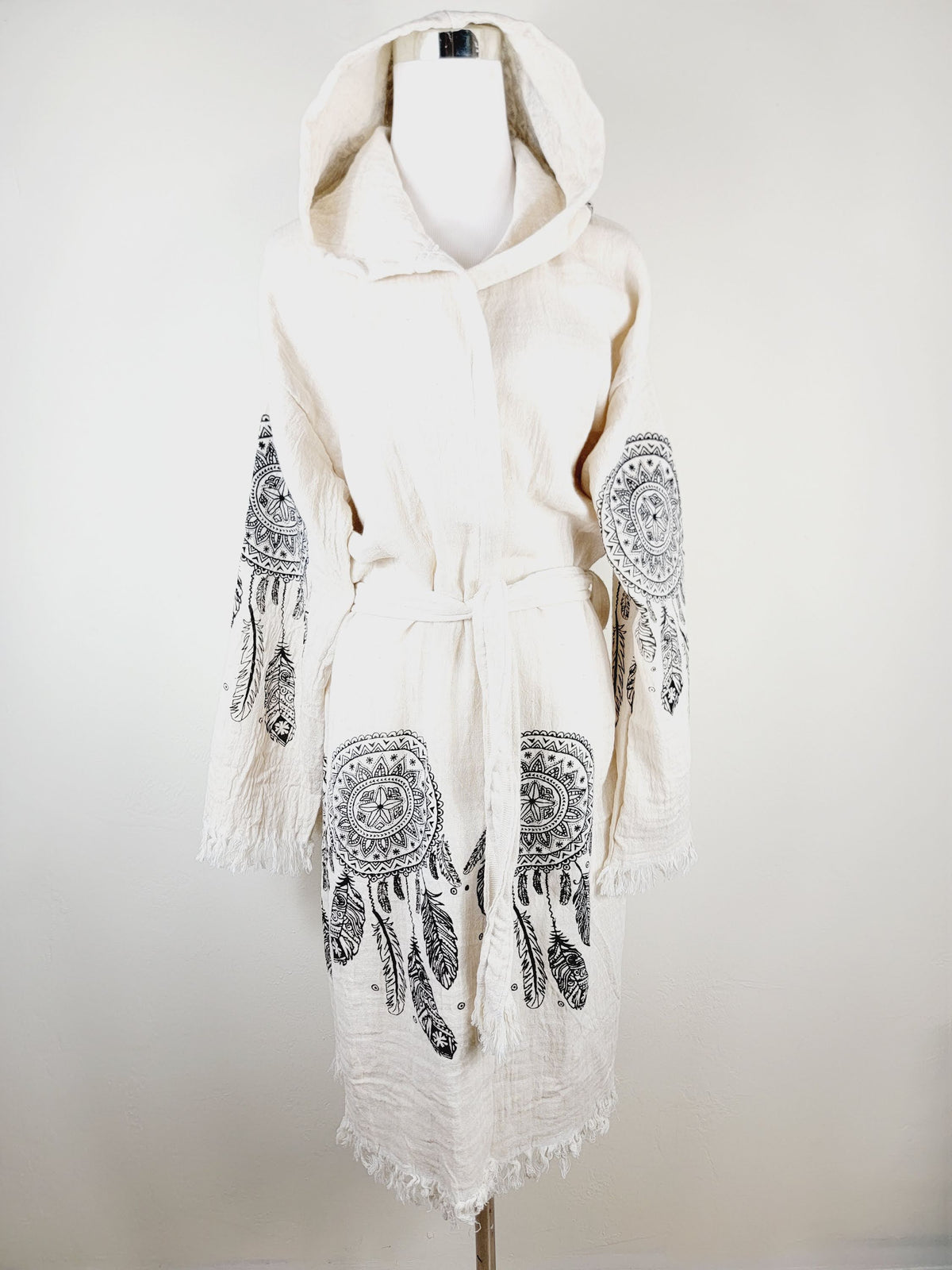 Peignoir kimono en mousseline doux et douillet, caftan en mousseline de coton biologique au motif attrape-rêves