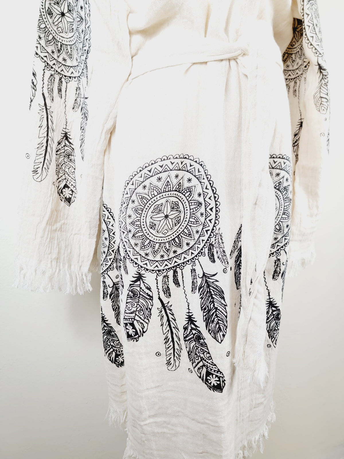 Peignoir kimono en mousseline doux et douillet, caftan en mousseline de coton biologique au motif attrape-rêves