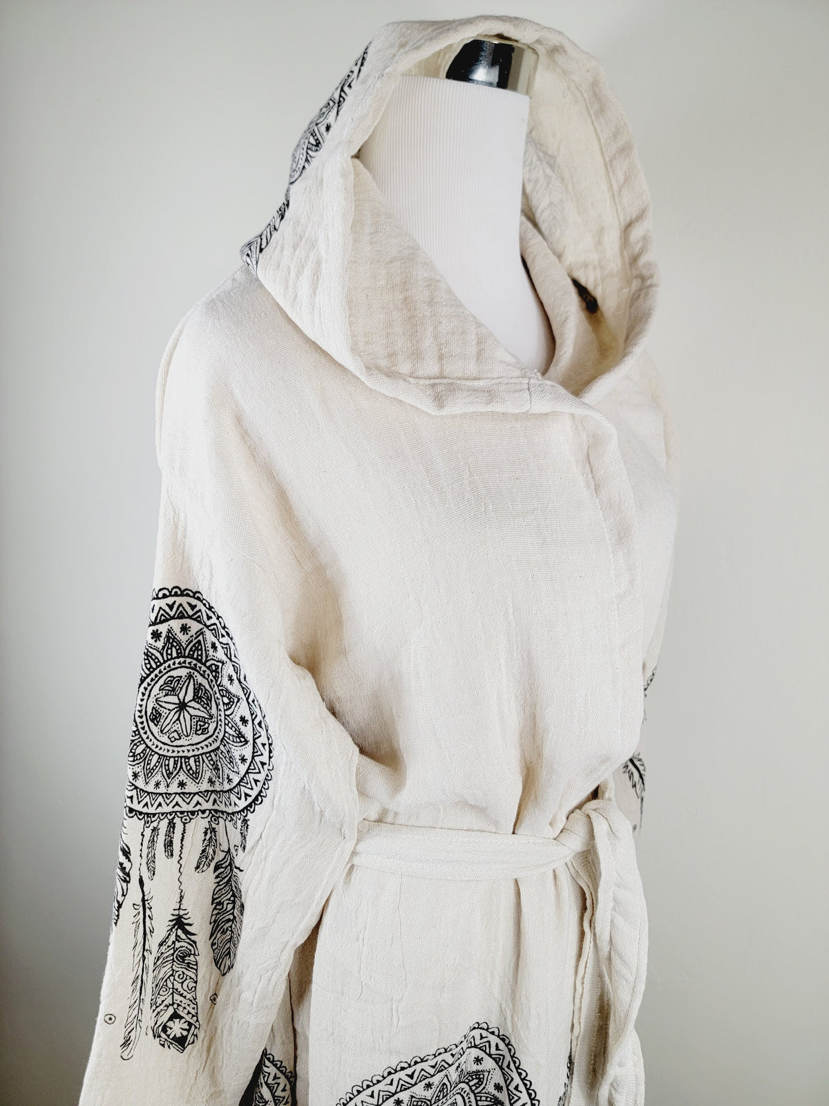 Peignoir kimono en mousseline doux et douillet, caftan en mousseline de coton biologique au motif attrape-rêves