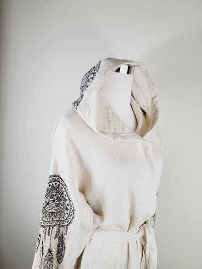 Peignoir kimono en mousseline doux et douillet, caftan en mousseline de coton biologique au motif attrape-rêves