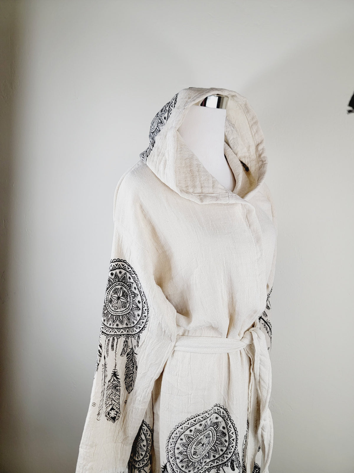 Peignoir kimono en mousseline doux et douillet, caftan en mousseline de coton biologique au motif attrape-rêves