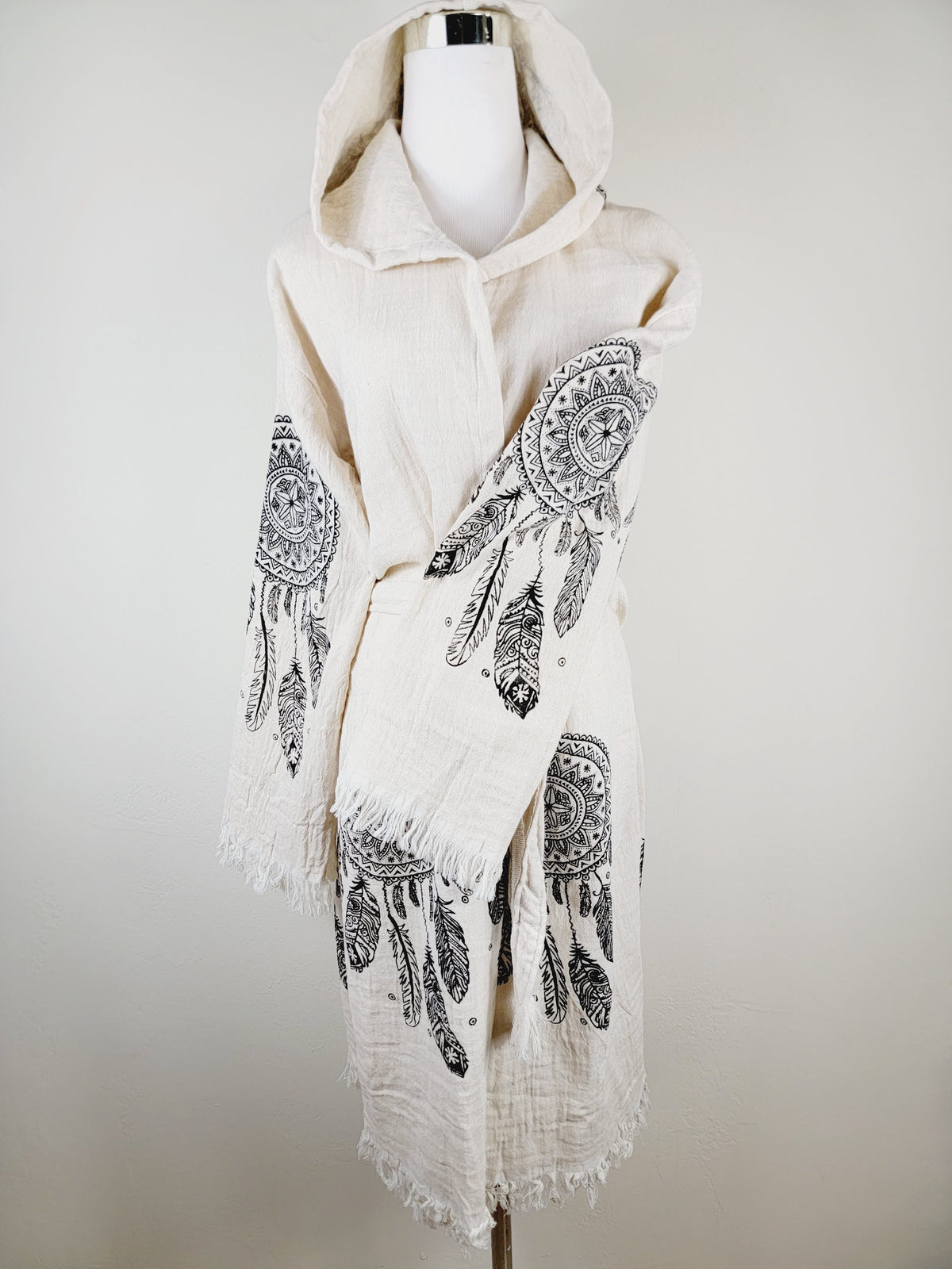 Peignoir kimono en mousseline doux et douillet, caftan en mousseline de coton biologique au motif attrape-rêves