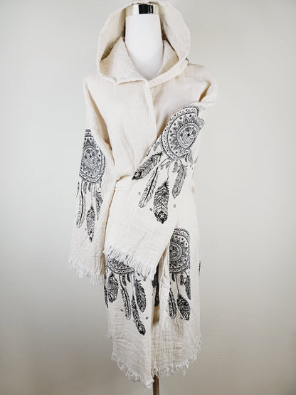 Peignoir kimono en mousseline doux et douillet, caftan en mousseline de coton biologique au motif attrape-rêves