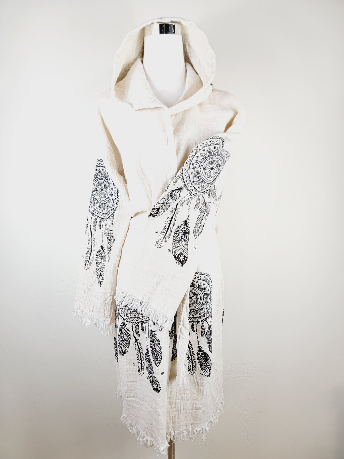 Peignoir kimono en mousseline doux et douillet, caftan en mousseline de coton biologique au motif attrape-rêves