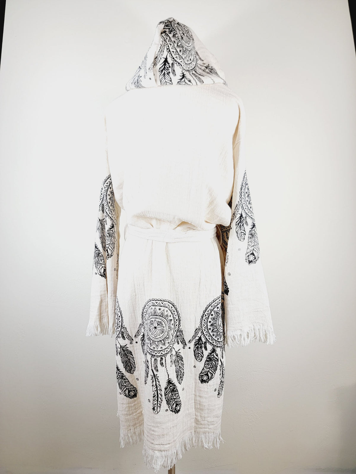 Peignoir kimono en mousseline doux et douillet, caftan en mousseline de coton biologique au motif attrape-rêves