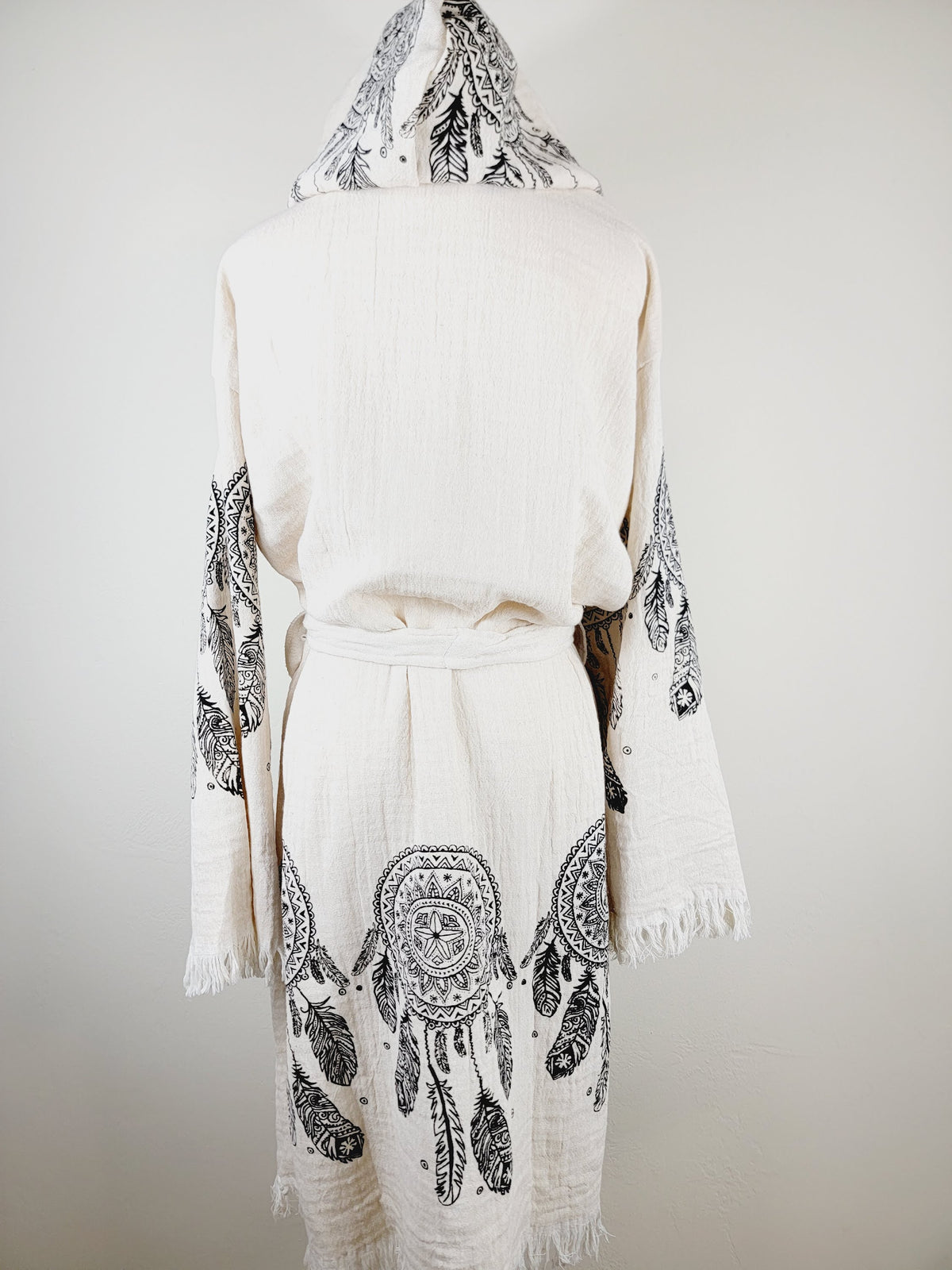 Peignoir kimono en mousseline doux et douillet, caftan en mousseline de coton biologique au motif attrape-rêves