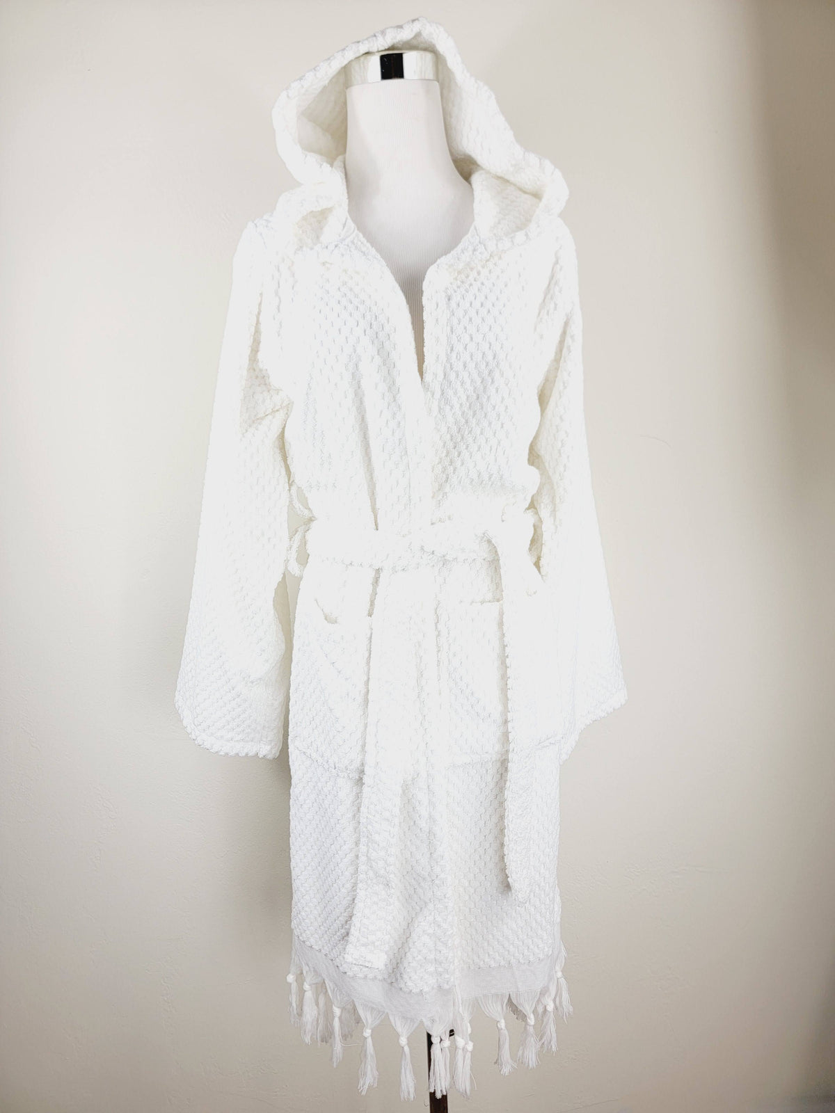 Peignoir unisexe, peignoir de plage, peignoir de spa avec poches, peignoir blanc à pompons