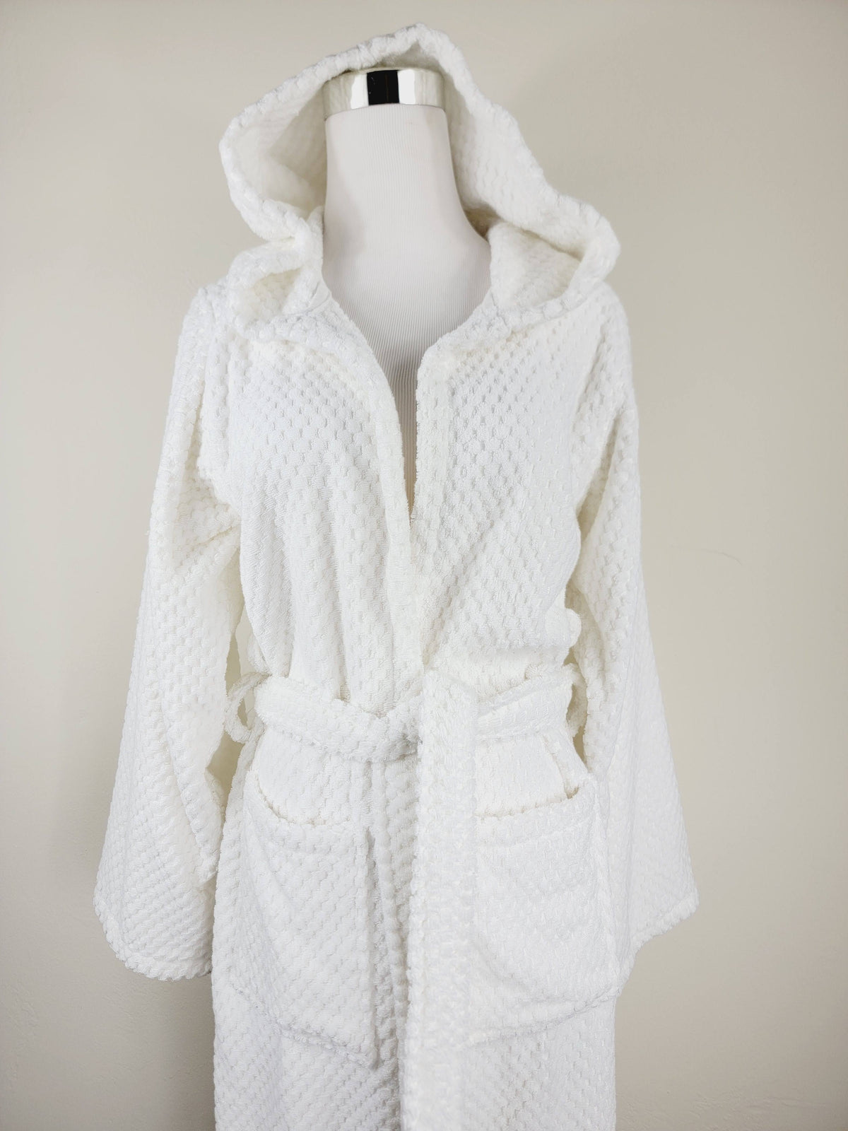 Peignoir unisexe, peignoir de plage, peignoir de spa avec poches, peignoir blanc à pompons
