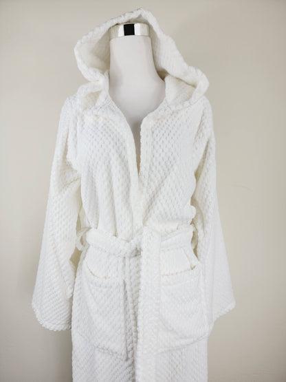 Peignoir unisexe, peignoir de plage, peignoir de spa avec poches, peignoir blanc à pompons