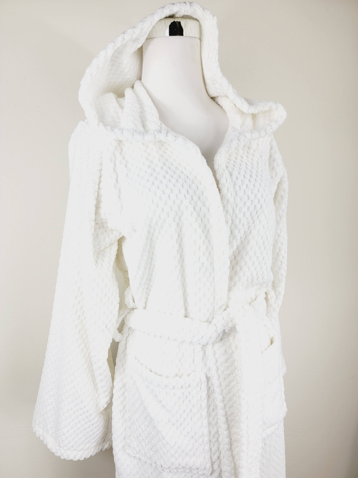 Peignoir unisexe, peignoir de plage, peignoir de spa avec poches, peignoir blanc à pompons