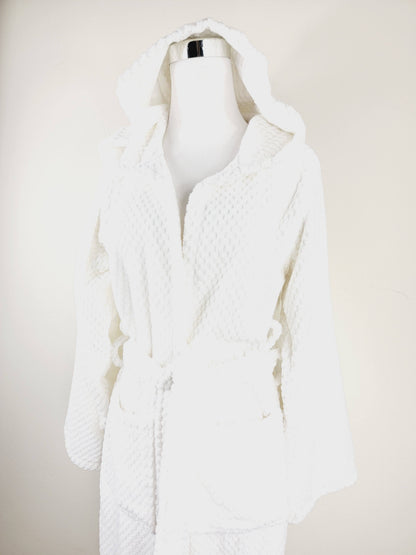 Peignoir unisexe, peignoir de plage, peignoir de spa avec poches, peignoir blanc à pompons