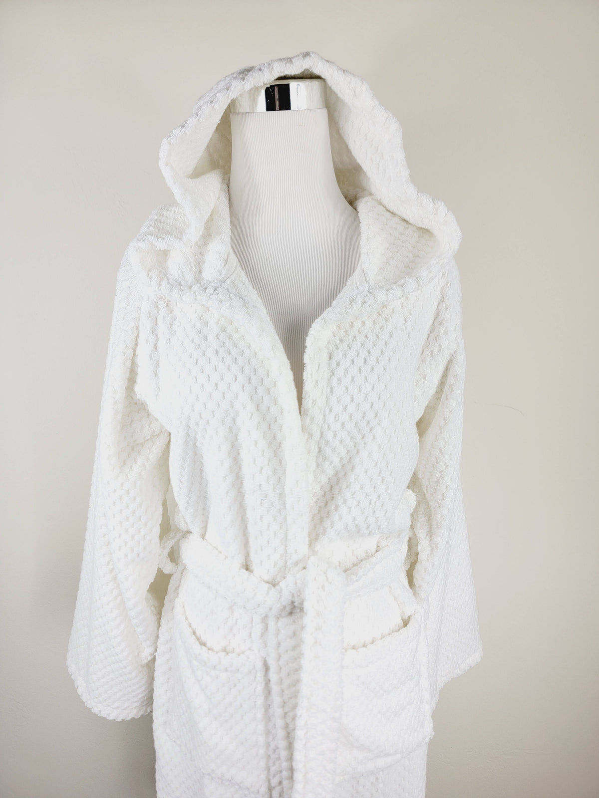 Peignoir unisexe, peignoir de plage, peignoir de spa avec poches, peignoir blanc à pompons